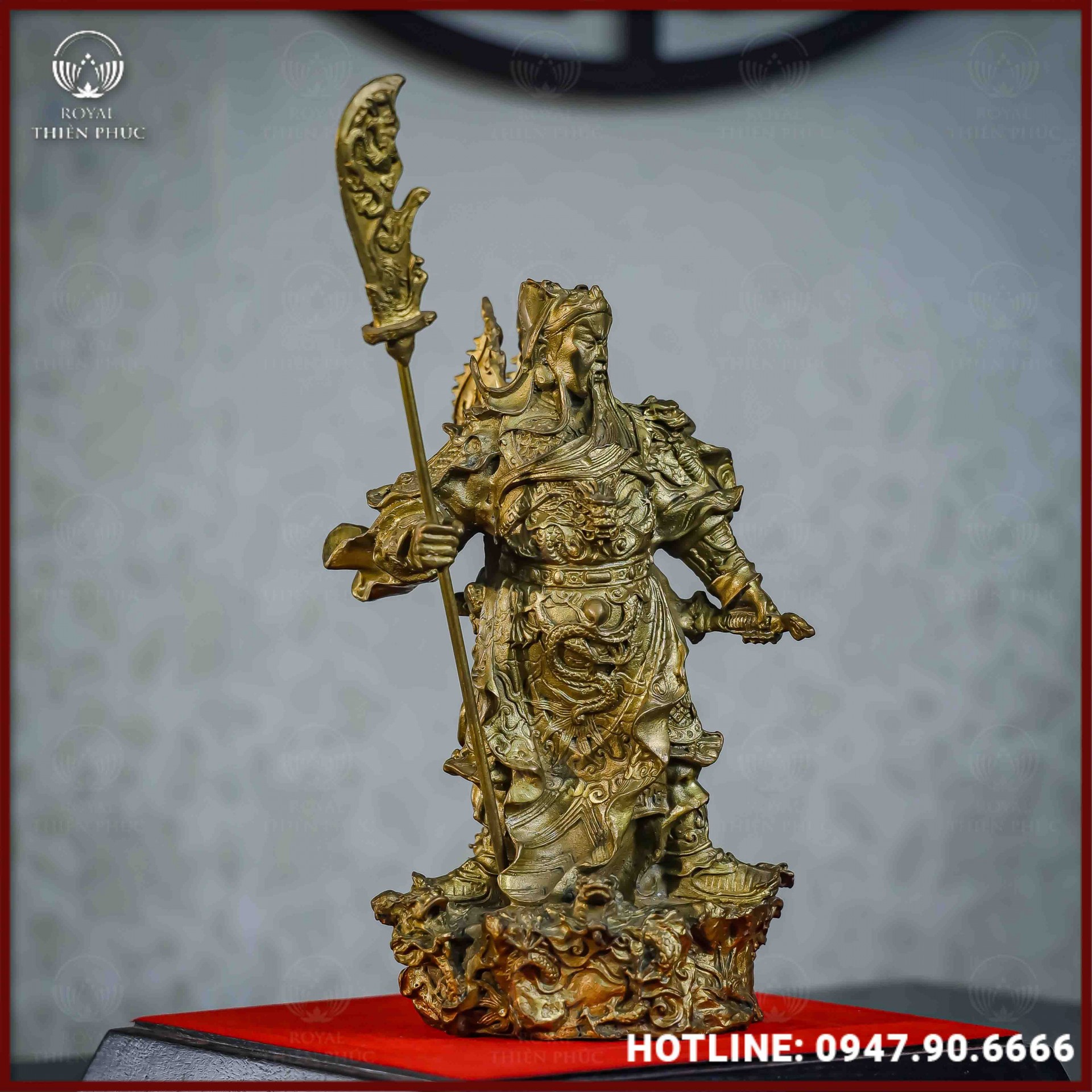 Tượng Quan Công 5 Cờ Đồng Vàng Cao 25cm